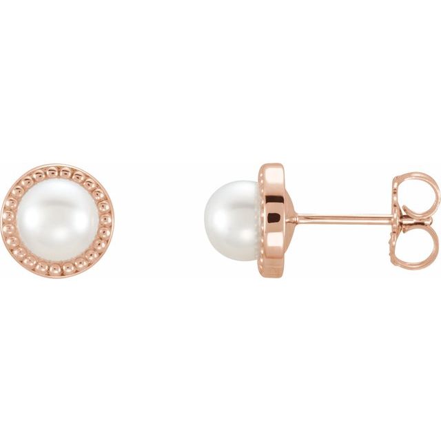 14K Rose 5.5-6 mm Cultured White Freshwater Pearl Earrings