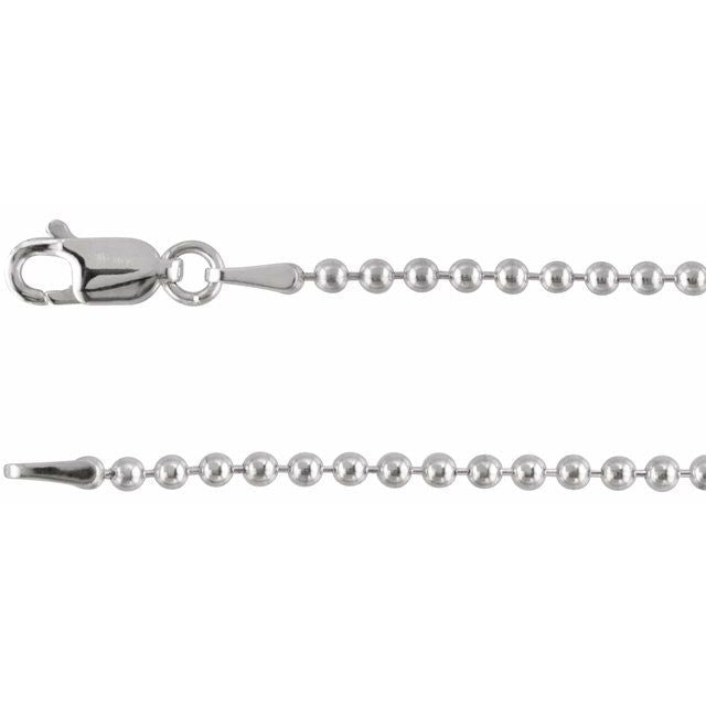 14K White 2 mm Hollow Bead 24" Chain