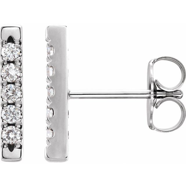 14K White 1/8 CTW Natural Diamond French-Set Bar Earrings - Style #87066
