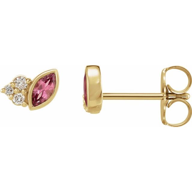 14K Yellow Natural Pink Tourmaline & .05 CTW Diamond Earrings