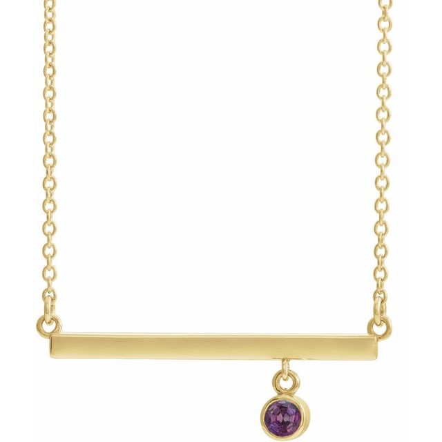 14K Yellow Lab-Grown Alexandrite Bezel-Set Bar 16" Necklace