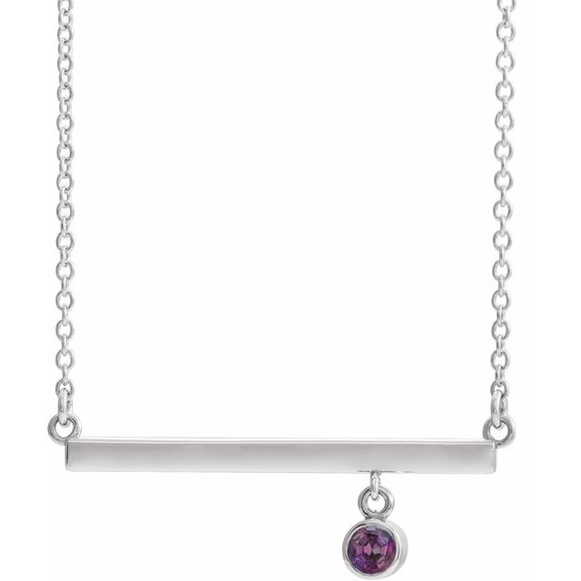Sterling Silver Lab-Grown Alexandrite Bezel-Set Bar 16" Necklace