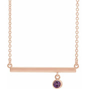 14K Rose Lab-Grown Alexandrite Bezel-Set Bar 16" Necklace