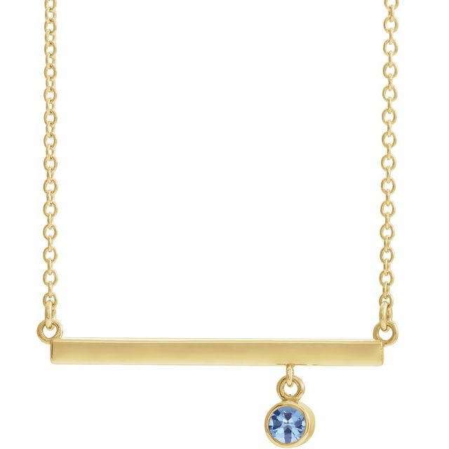14K Yellow Natural Aquamarine Bezel-Set 18" Necklace