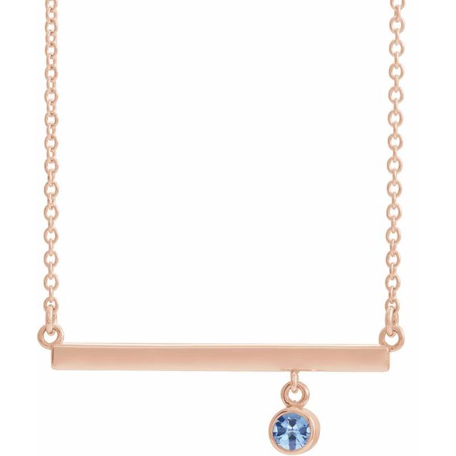 14K Rose Natural Aquamarine Bezel-Set 18" Necklace