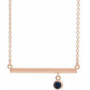 14K Rose Lab-Grown Blue Sapphire Bezel-Set Bar 16" Necklace