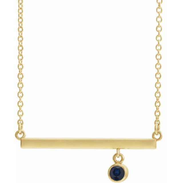 14K Yellow Lab-Grown Blue Sapphire Bezel-Set Bar 16" Necklace