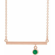 14K Rose Lab-Grown Emerald Bezel-Set Bar 18" Necklace