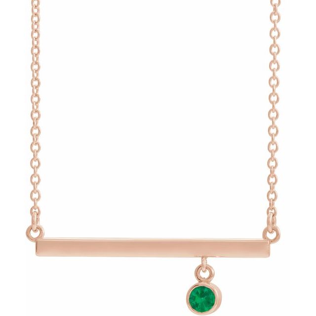 14K Rose Lab-Grown Emerald Bezel-Set Bar 16" Necklace