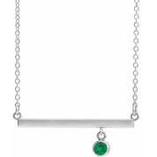 14K White Lab-Grown Emerald Bezel-Set Bar 16" Necklace