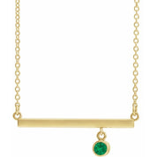 14K Yellow Lab-Grown Emerald Bezel-Set Bar 16" Necklace