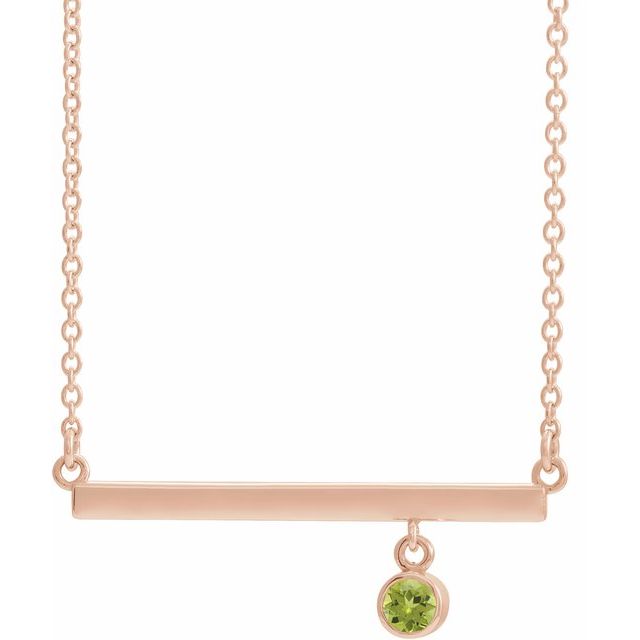14K Rose Natural Peridot Bezel-Set 16" Necklace