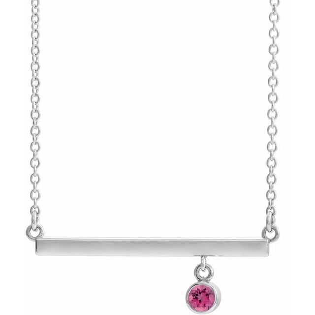 Sterling Silver Natural Pink Tourmaline Bezel-Set 18" Necklace