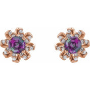 14K Rose Lab-Grown Alexandrite & 1/6 CTW Natural Diamond Halo-Style Earrings