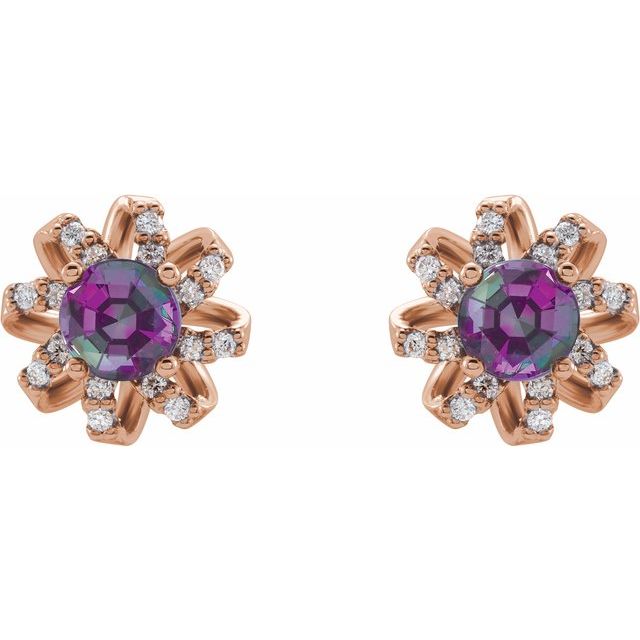 14K Rose Lab-Grown Alexandrite & 1/6 CTW Natural Diamond Halo-Style Earrings
