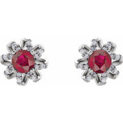 Sterling Silver Natural Ruby & 1/6 CTW Natural Diamond Halo-Style Earrings
