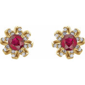 14K Yellow Natural Ruby & 1/6 CTW Natural Diamond Halo-Style Earrings