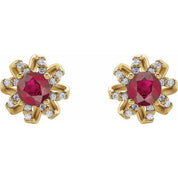 14K Yellow Lab-Grown Ruby & 1/6 CTW Natural Diamond Halo-Style Earrings