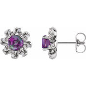 14K White Lab-Grown Alexandrite & 1/6 CTW Natural Diamond Halo-Style Earrings