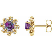 14K Yellow Lab-Grown Alexandrite & 1/6 CTW Natural Diamond Halo-Style Earrings