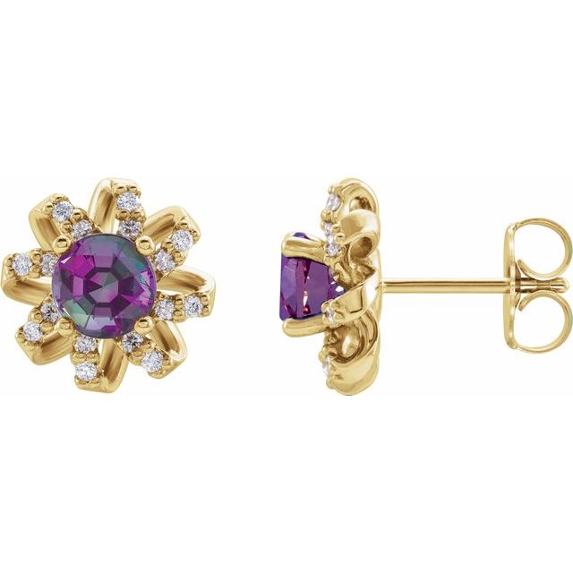 14K Yellow Lab-Grown Alexandrite & 1/6 CTW Natural Diamond Halo-Style Earrings