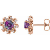 14K Rose Lab-Grown Alexandrite & 1/6 CTW Natural Diamond Halo-Style Earrings