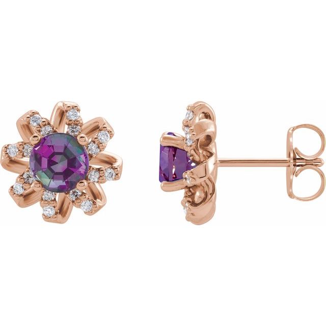 14K Rose Lab-Grown Alexandrite & 1/6 CTW Natural Diamond Halo-Style Earrings