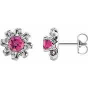 Sterling Silver Natural Pink Tourmaline & 1/6 CTW Natural Diamond Halo-Style Earrings