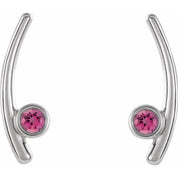 Sterling Silver Natural Pink Tourmaline Ear Climbers