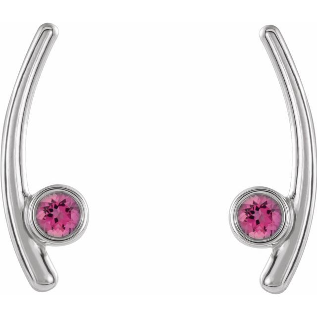 Sterling Silver Natural Pink Tourmaline Ear Climbers