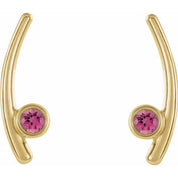14K Yellow Natural Pink Tourmaline Ear Climbers