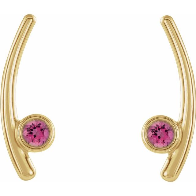 14K Yellow Natural Pink Tourmaline Ear Climbers