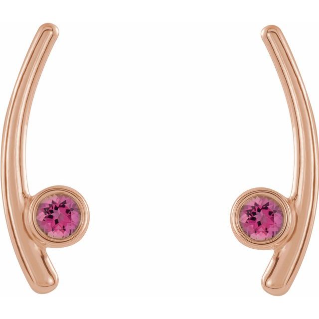 14K Rose Natural Pink Tourmaline Ear Climbers