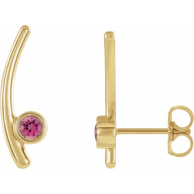 14K Yellow Natural Pink Tourmaline Ear Climbers