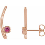 14K Rose Natural Pink Tourmaline Ear Climbers