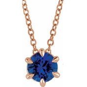 14K Rose 5 mm Lab-Grown Blue Sapphire Solitaire 16-18" Necklace