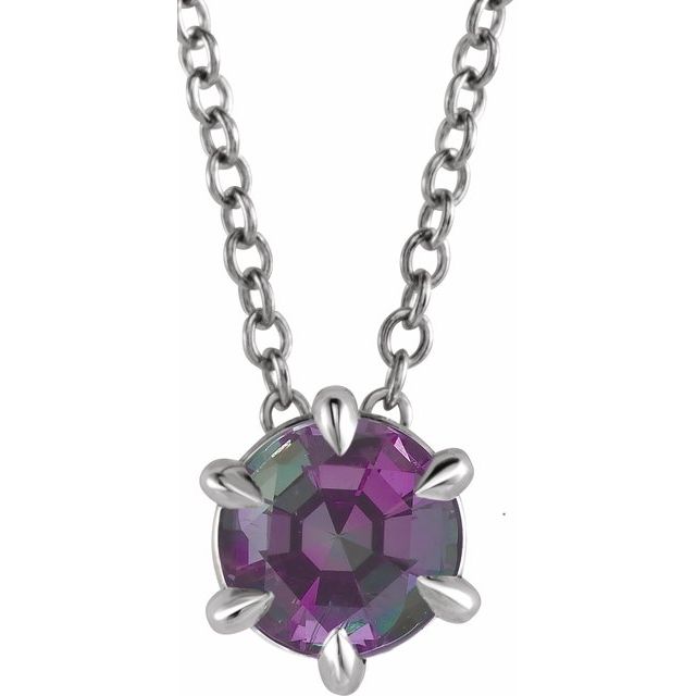 Sterling Silver 4 mm Lab-Grown Alexandrite Solitaire 16-18" Necklace