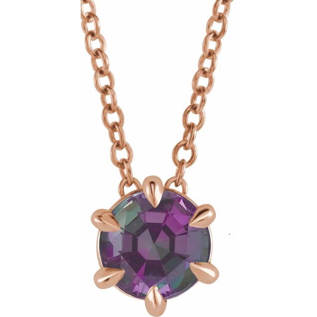 14K Rose 5 mm Lab-Grown Alexandrite Solitaire 16-18" Necklace