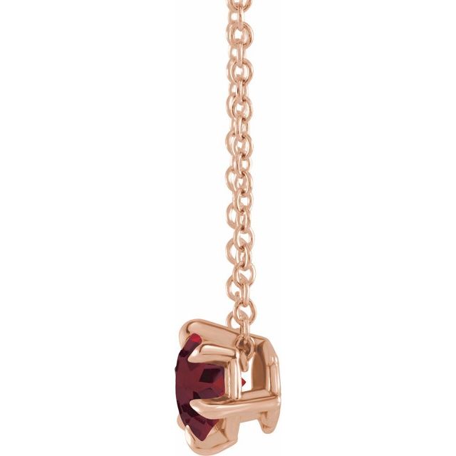 14K Rose 5 mm Natural Mozambique Garnet Solitaire 16-18" Necklace