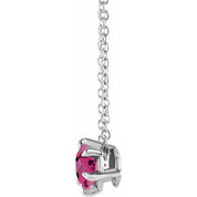 Sterling Silver 4 mm Natural Pink Tourmaline Solitaire 16-18" Necklace