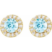 14K Yellow Natural Aquamarine & 1/10 CTW Natural Diamond Earrings