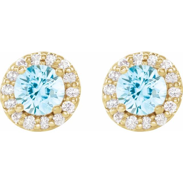 14K Yellow Natural Aquamarine & 1/10 CTW Natural Diamond Earrings