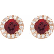 14K Rose 5.5 mm Natural Mozambique Garnet & 1/4 CTW Natural Diamond Earrings