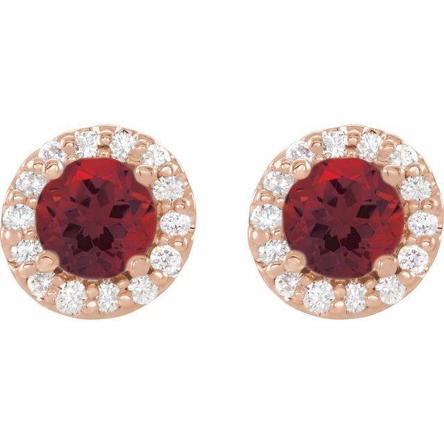 14K Rose 5.5 mm Natural Mozambique Garnet & 1/4 CTW Natural Diamond Earrings