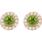 14K Rose Natural Peridot & 1/4 CTW Natural Diamond Earrings