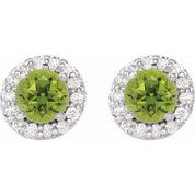 14K White Natural Peridot & 1/3 CTW Natural Diamond Earrings