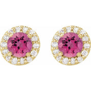 14K Yellow 6 mm Natural Pink Tourmaline & 1/4 CTW Natural Diamond Earrings