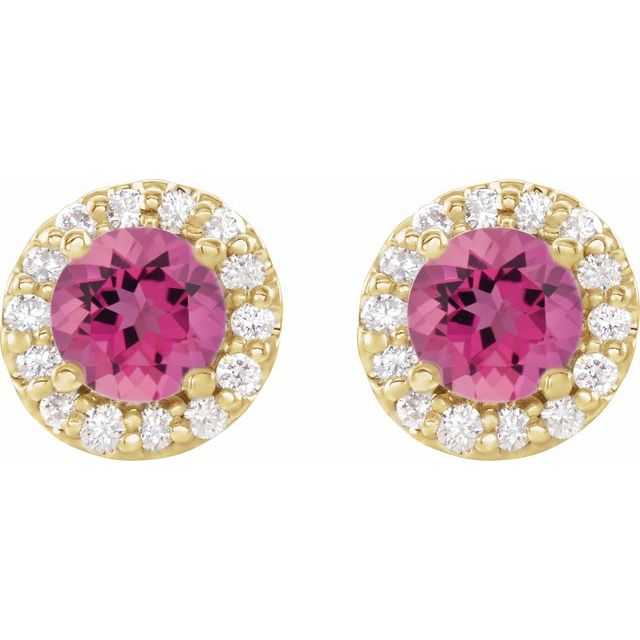 14K Yellow 6 mm Natural Pink Tourmaline & 1/4 CTW Natural Diamond Earrings