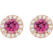 14K Rose 6 mm Natural Pink Tourmaline & 1/4 CTW Natural Diamond Earrings