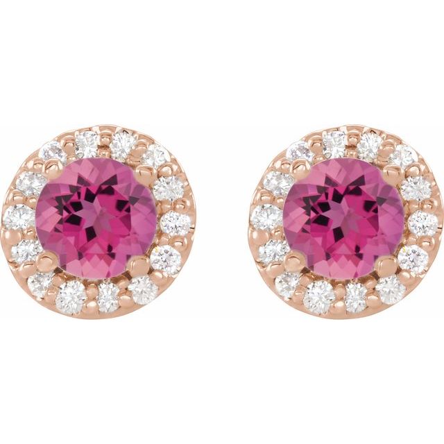 14K Rose 6 mm Natural Pink Tourmaline & 1/4 CTW Natural Diamond Earrings